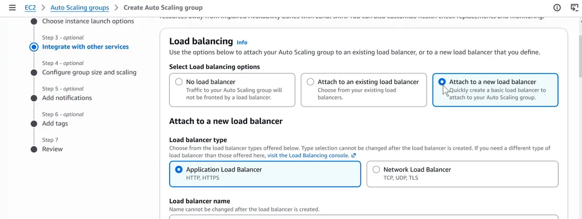 AWS console Auto Scaling attach to a new load balancer