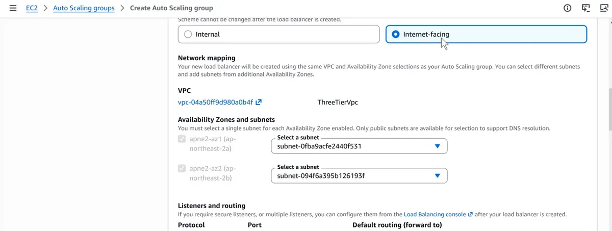 AWS console load balancer scheme Internet-facing