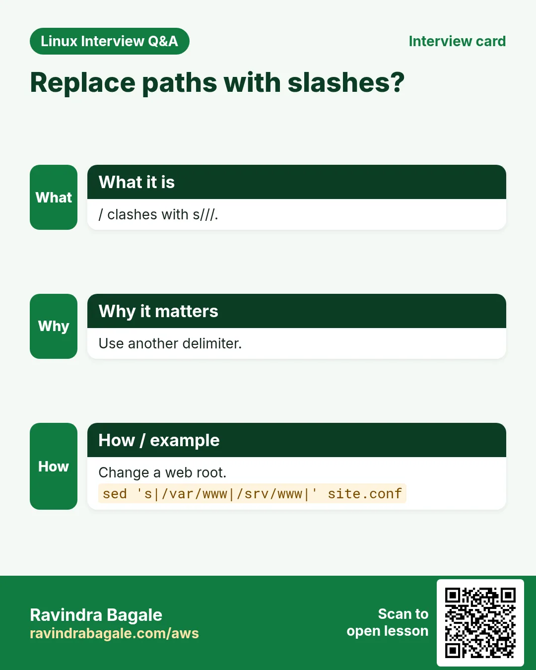 Replace paths with slashes?. / clashes with s///. Use another delimiter. Change a web root.