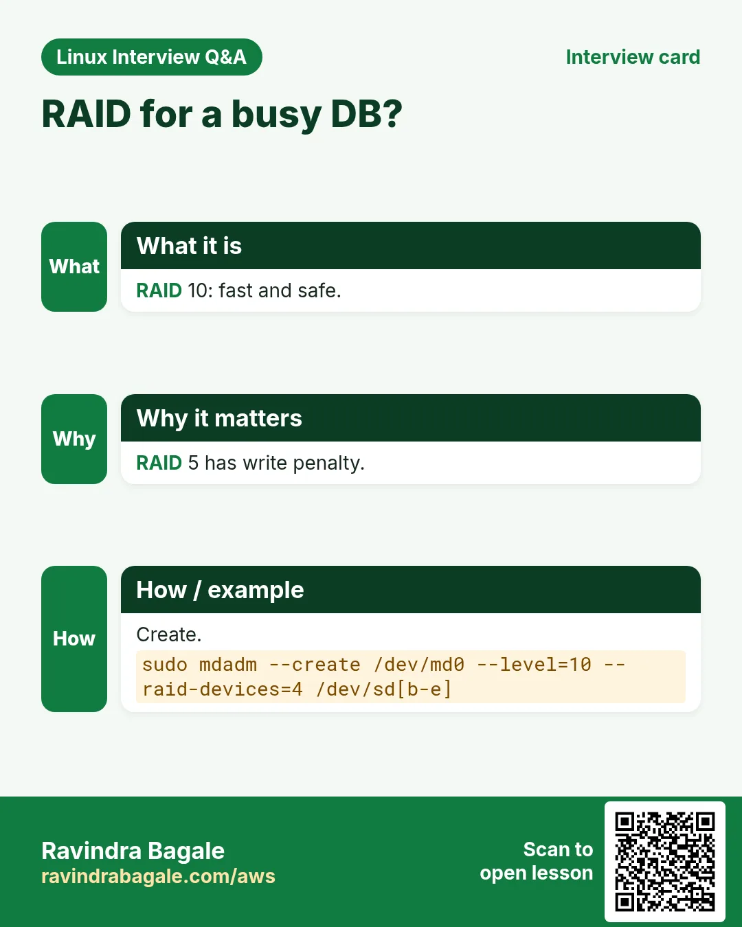 RAID for a busy DB?. RAID 10: fast and safe. RAID 5 has write penalty. Create.