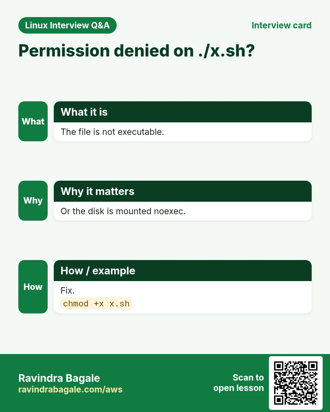 Permission denied on ./x.sh?. The file is not executable. Or the disk is mounted noexec. Fix.