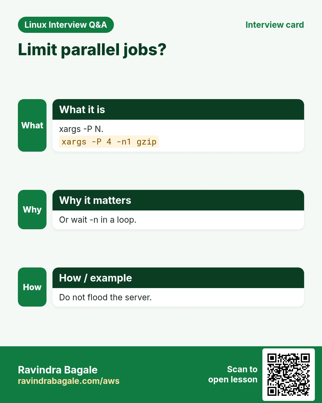 Limit parallel jobs?. xargs -P N. Or wait -n in a loop. Do not flood the server.