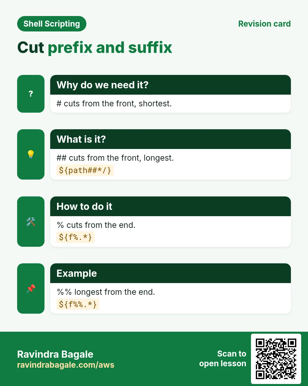 Cut prefix and suffix. # cuts from the front, shortest. ## cuts from the front, longest. % cuts from the end. %% longest from the end.