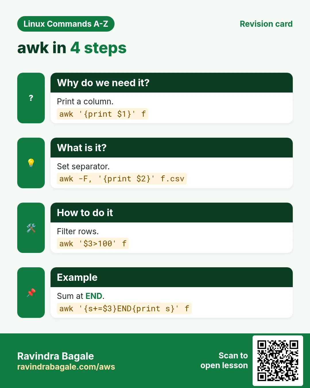 awk in 4 steps. Print a column. Set separator. Filter rows. Sum at END.