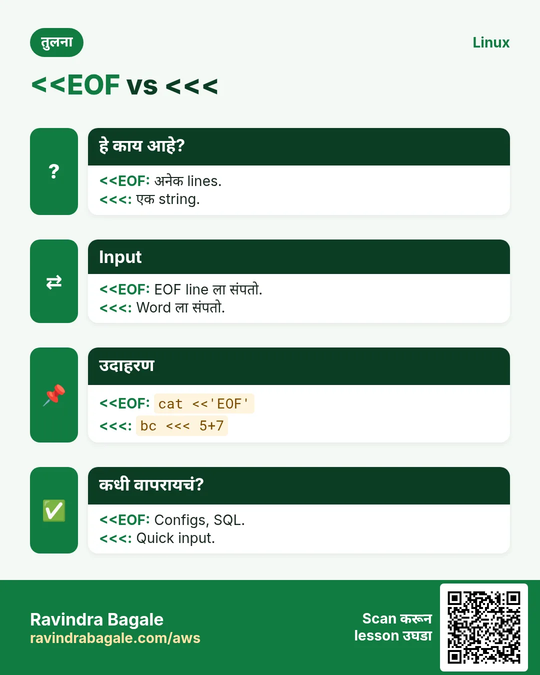 <<EOF vs <<<. अनेक lines. / एक string.