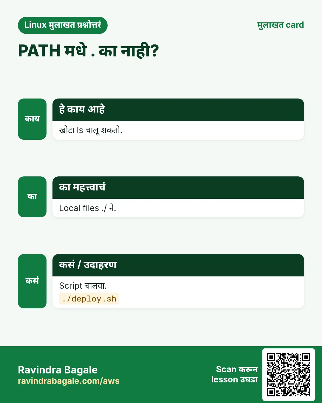 PATH मधे . का नाही?. खोटा ls चालू शकतो. Local files ./ ने. Script चालवा.