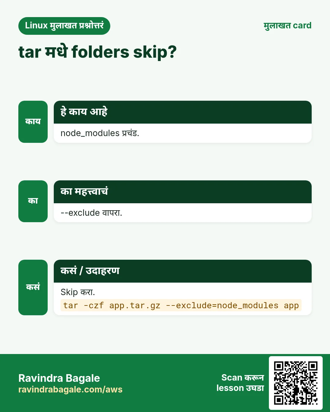 tar मधे folders skip?. node_modules प्रचंड. --exclude वापरा. Skip करा.
