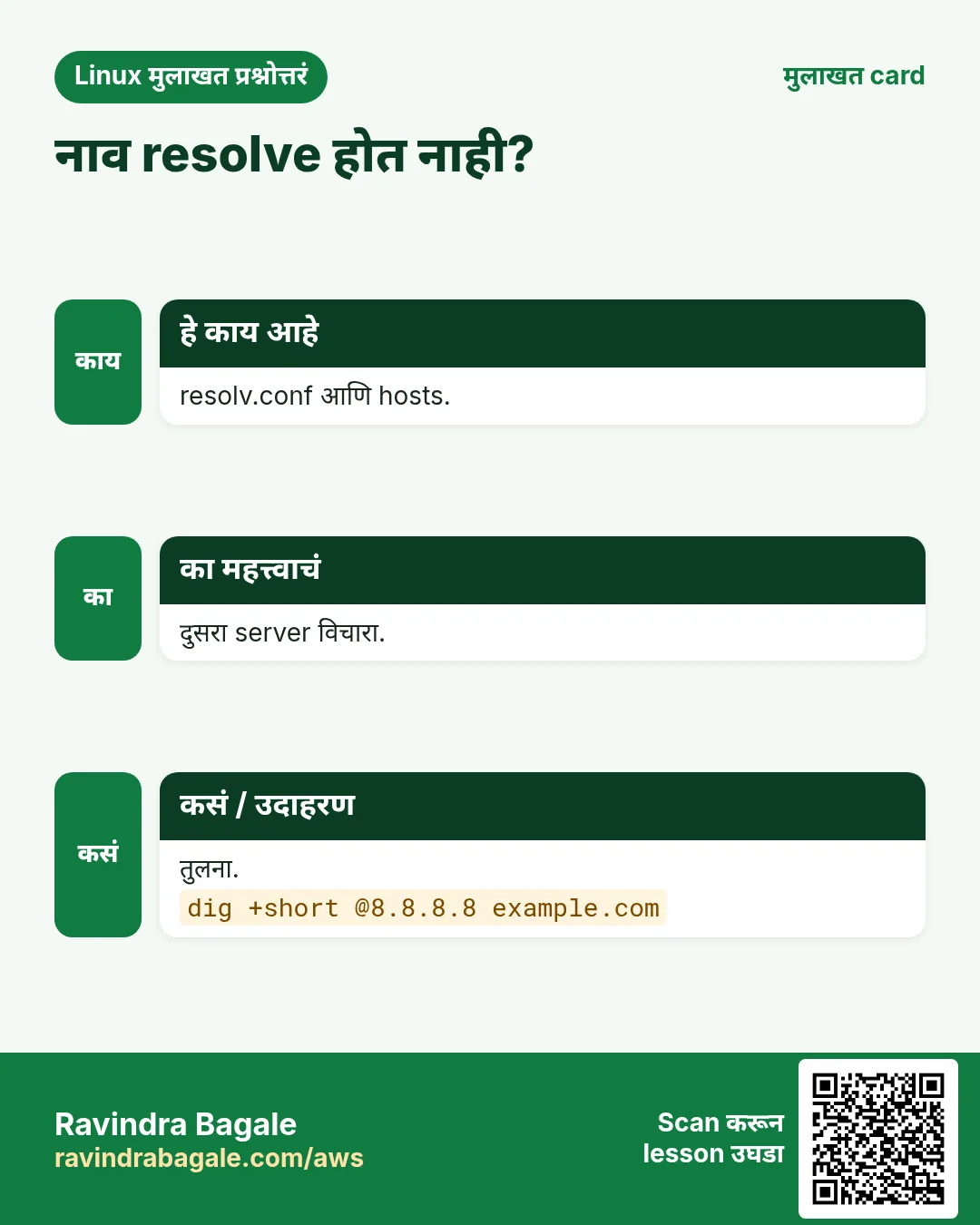 नाव resolve होत नाही?. resolv.conf आणि hosts. दुसरा server विचारा. तुलना.