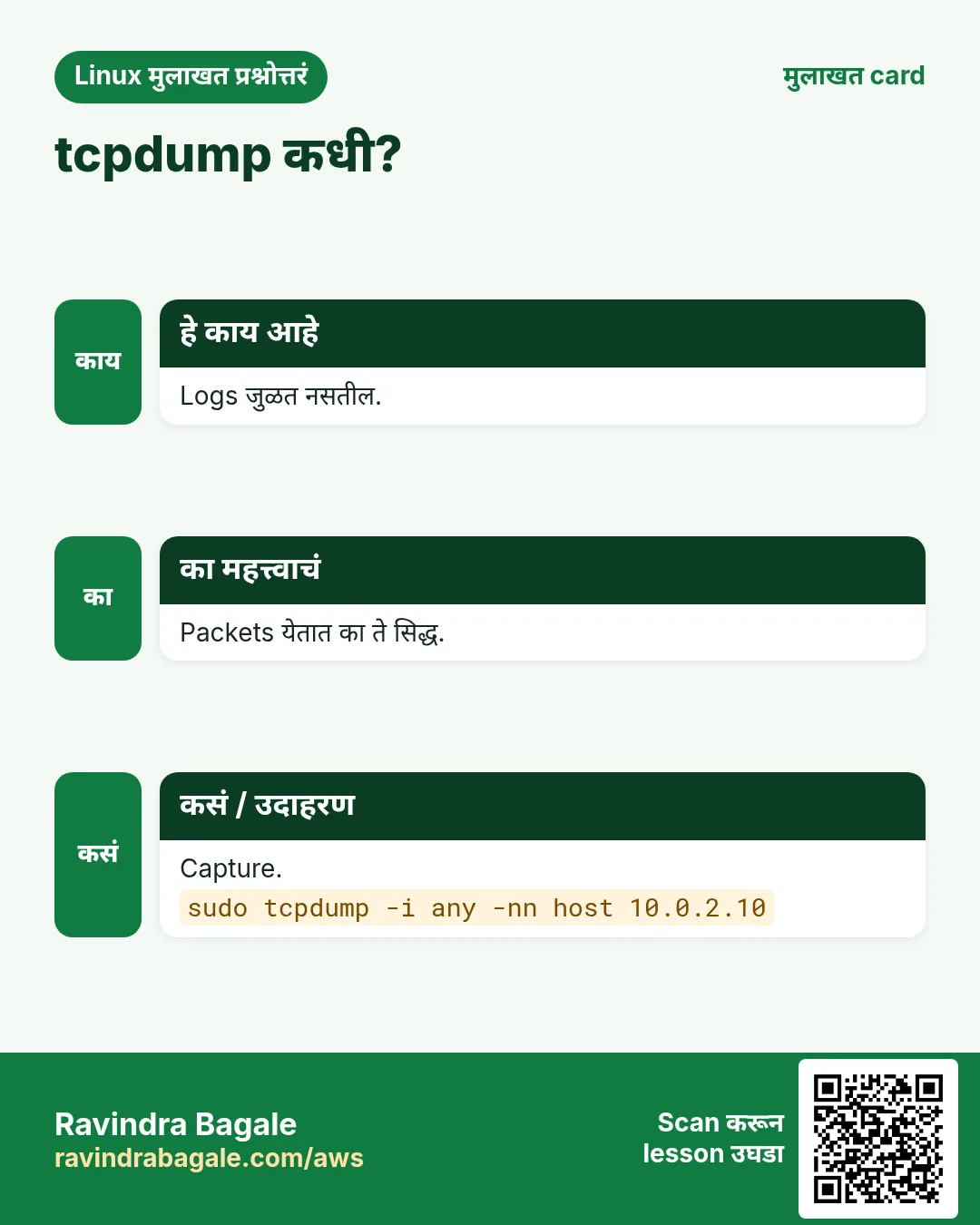 tcpdump कधी?. Logs जुळत नसतील. Packets येतात का ते सिद्ध. Capture.