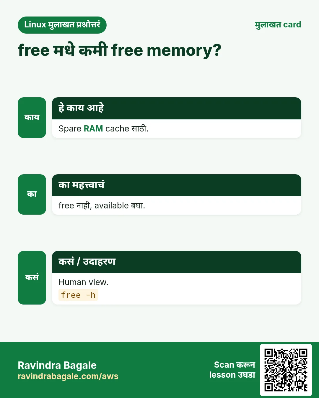 free मधे कमी free memory?. Spare RAM cache साठी. free नाही, available बघा. Human view.