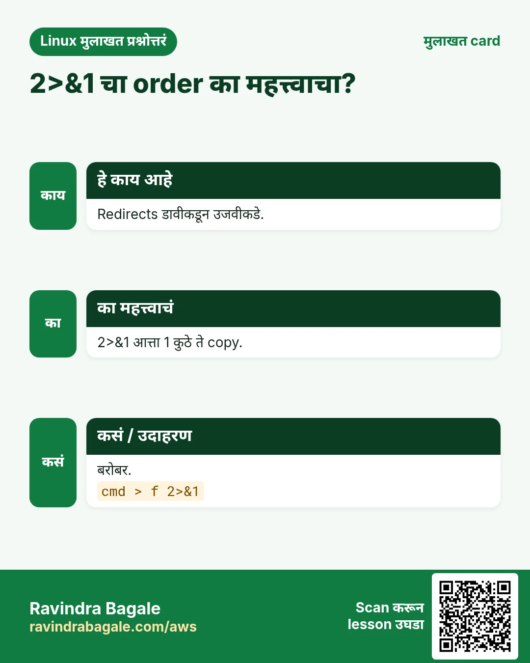 2>&1 चा order का महत्त्वाचा?. Redirects डावीकडून उजवीकडे. 2>&1 आत्ता 1 कुठे ते copy. बरोबर.