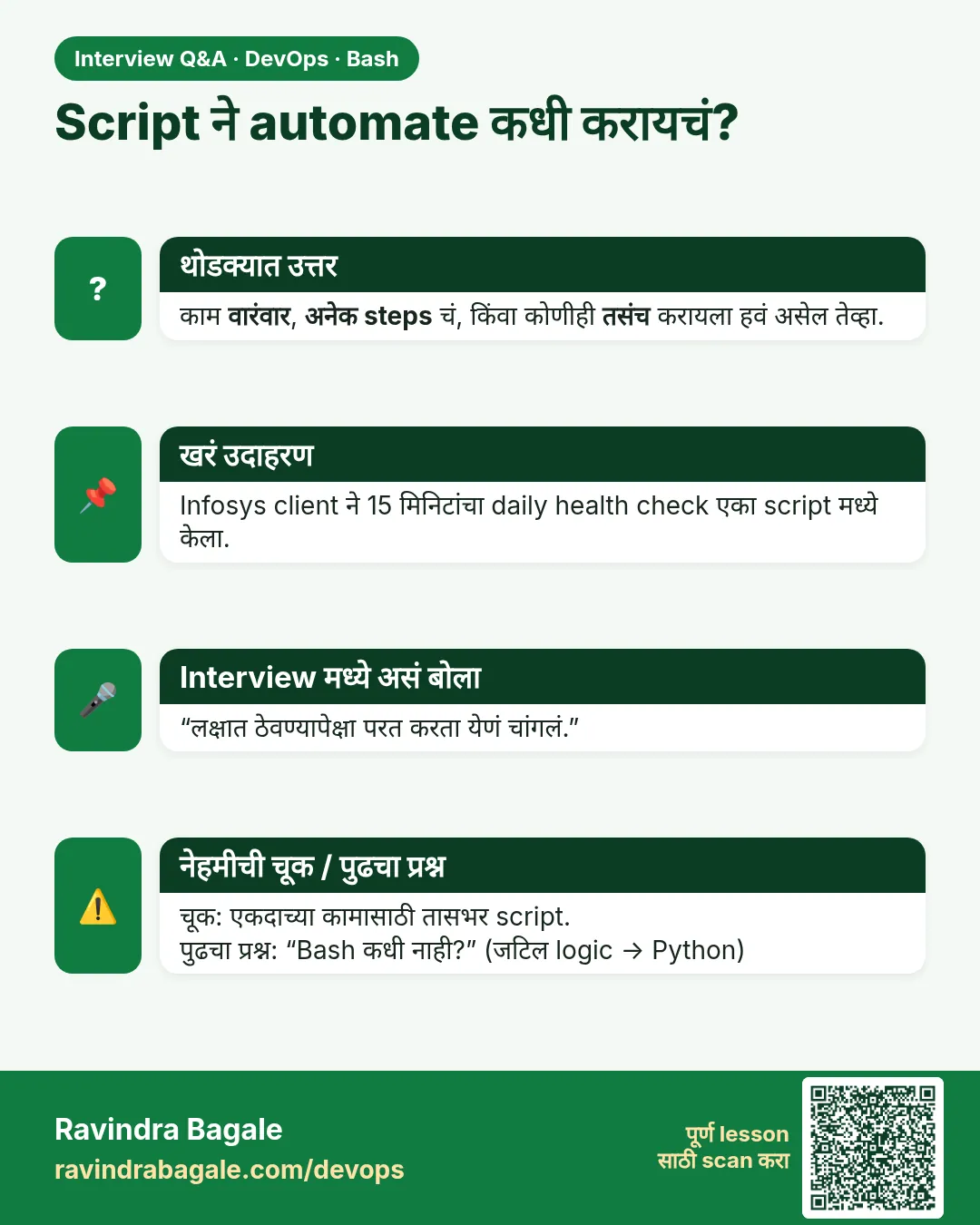 Script ने automate कधी करायचं? काम वारंवार, अनेक steps चं, किंवा कोणीही तसंच करायला हवं असेल तेव्हा.