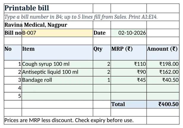 Bill: one bill pulled from Sales by its number