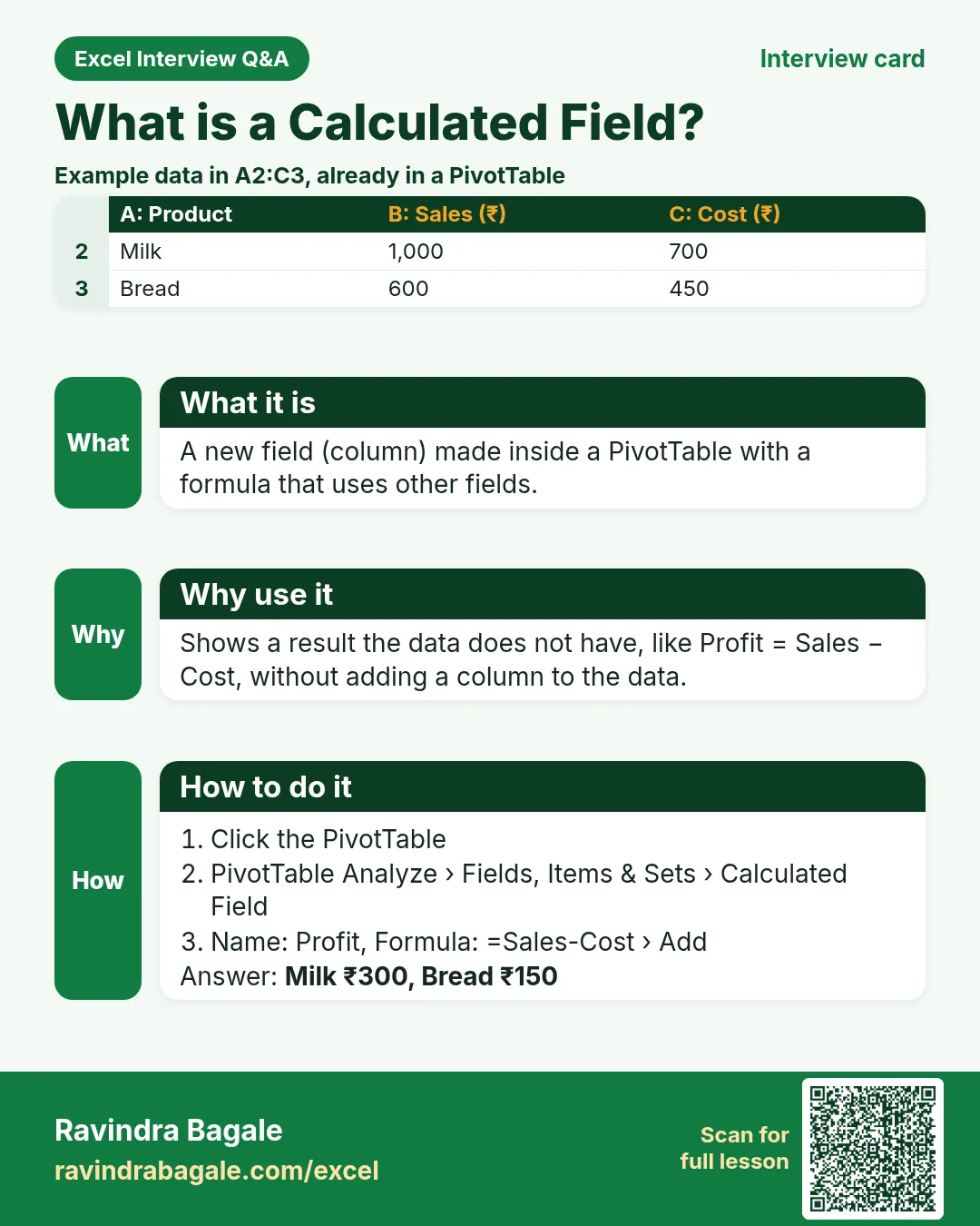 Excel interview card 34: What is a Calculated Field? Example, what it is, why use it and how to do it.