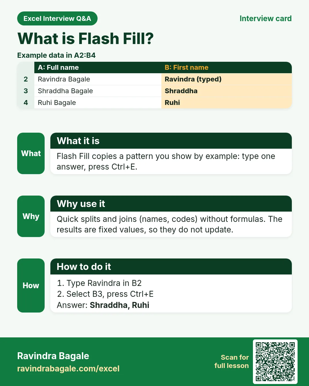 Excel interview card 4: What is Flash Fill? Example, what it is, why use it and how to do it.