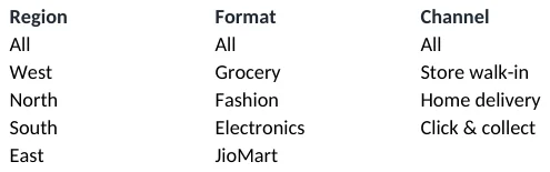 Lists sheet: the source of the drop-down filters.