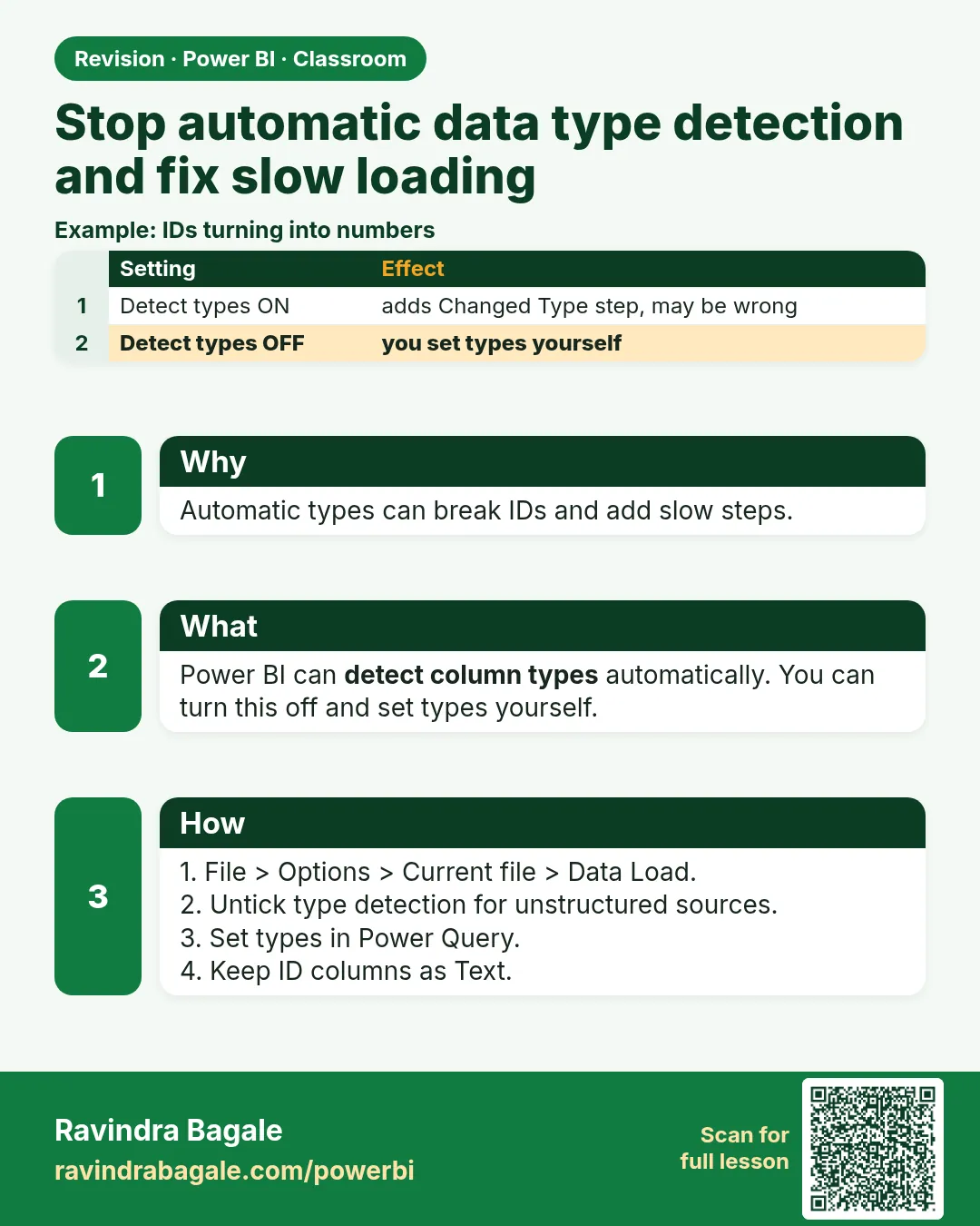 Stop automatic data type detection and fix slow loading. Automatic types can break IDs and add slow steps.