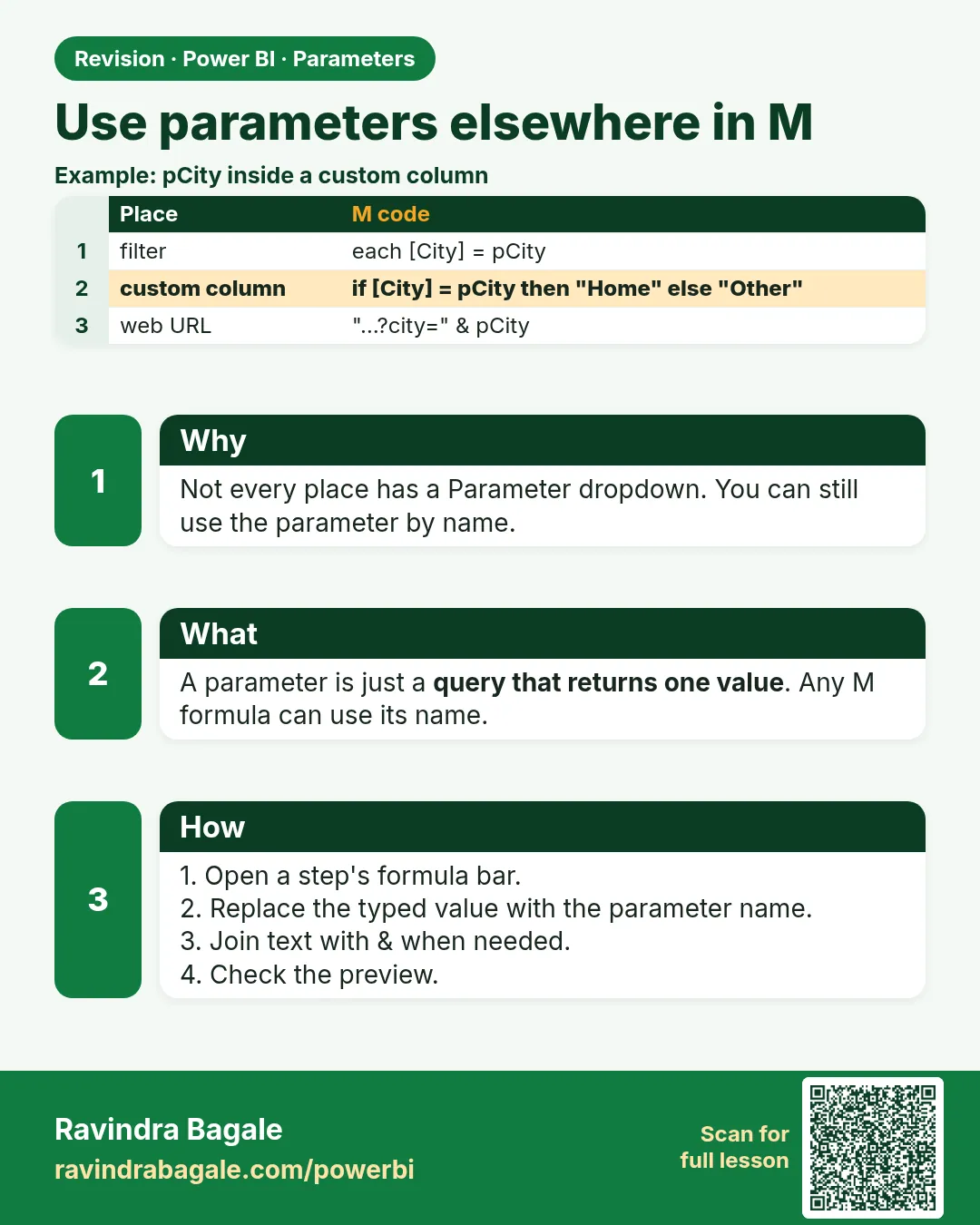 Use parameters elsewhere in M. Not every place has a Parameter dropdown. You can still use the parameter by name.